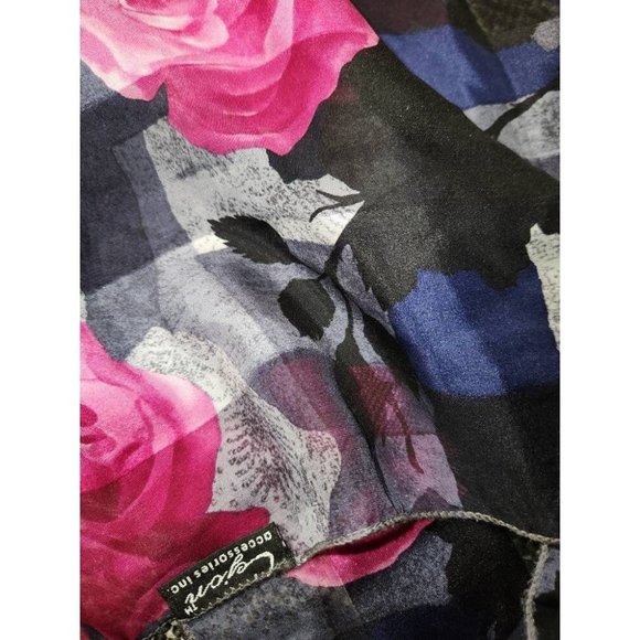 Vintage Cejon All Silk Pink Roses Flowers Hand Turned edges and Hem Neck Scarf - Picture 4 of 5